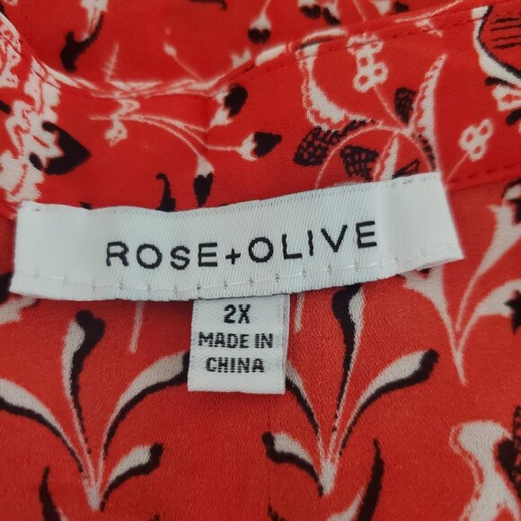 Rose + Olive Womens Red Floral Smockedd Button Front Short Sleeve Top Size 2X - Picture 5 of 10